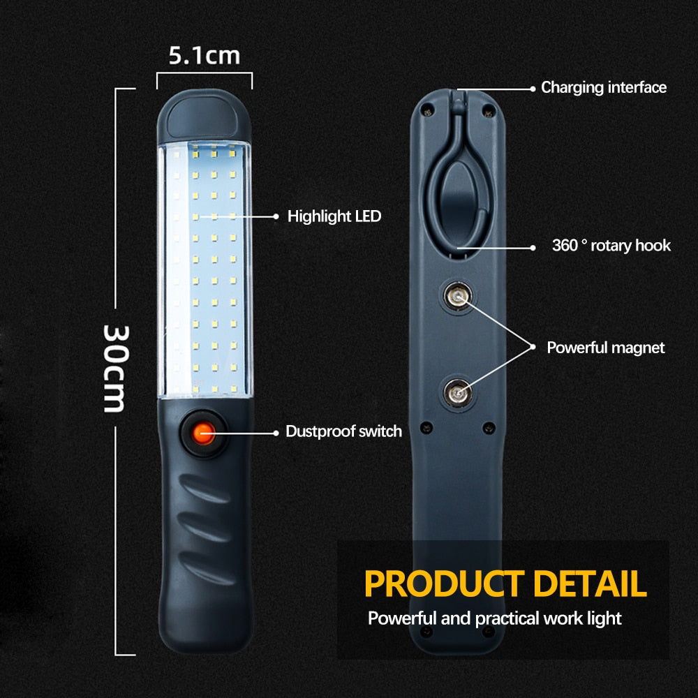 LED Flashlights Rechargeable Work Light with Magnetic Base and Hanging Hook 3 Modes Floodlight for Car Repair Grill Outdoor Use
