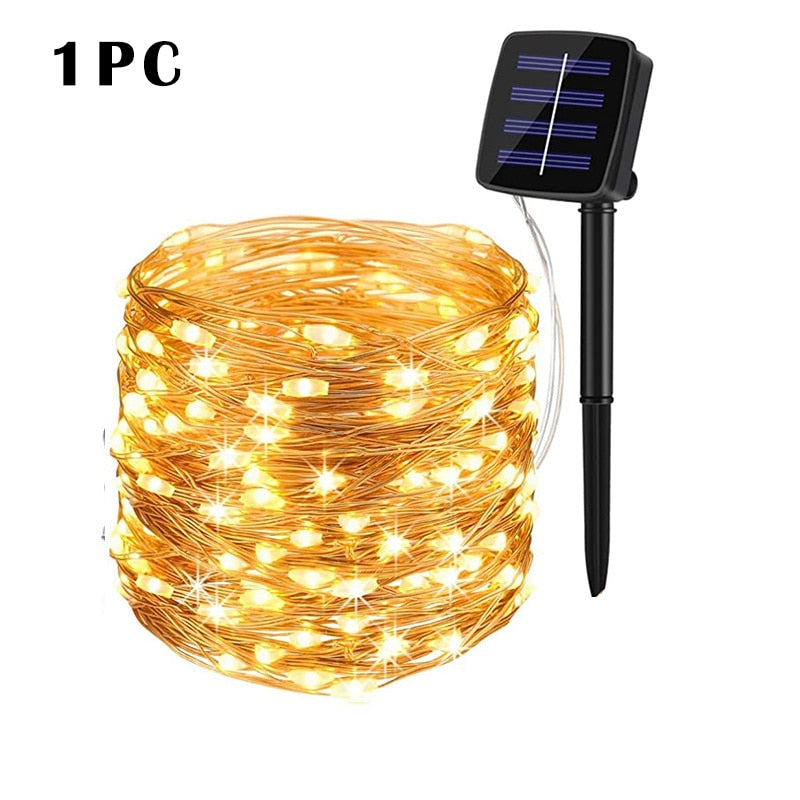 LED Solar Lights Outdoor Fairy String Light Festoon Lamp Waterproof 8 Modes Copper Wire Light for Garden Decor 52/32/22/7M