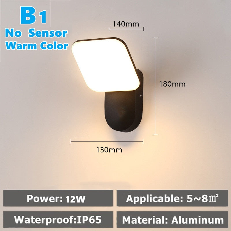 Luz de pared LED IP65 impermeable al aire libre valla de jardín entrada porche pared Exterior pasillo balcón iluminación con Sensor de movimiento