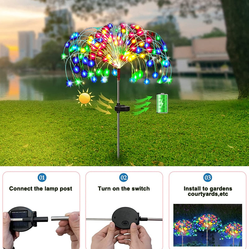 Solar LED Firework Fairy Lights Outdoor Garden Decoration Lawn Pathway Lights For Patio Yard Party Christmas Wedding Decor