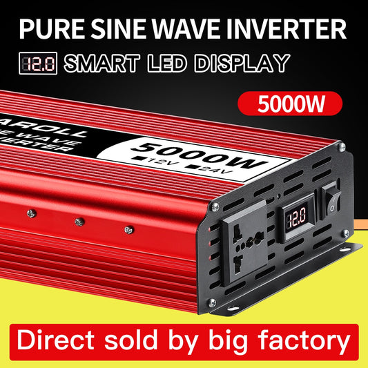 Pure Sine Wave Inverter DC12V/24V toAC220V 50HZ/60HZ 3000W 4000W 5000W Voltage Converter Portable Car Transformer Solar with LED
