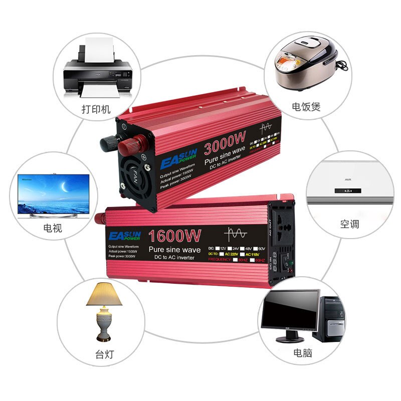 Inversor de onda sinusoidal pura 12 V/24 V/48 V/60 V a CA 110 V 220 V 3000/2200/2000/1000 W transformador de voltaje convertidor de potencia inversor Solar