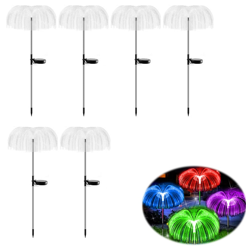 Luzes de jardim solares ao ar livre à prova d'água fibra óptica água-viva luzes do gramado pátio ao ar livre villa jardim decoração