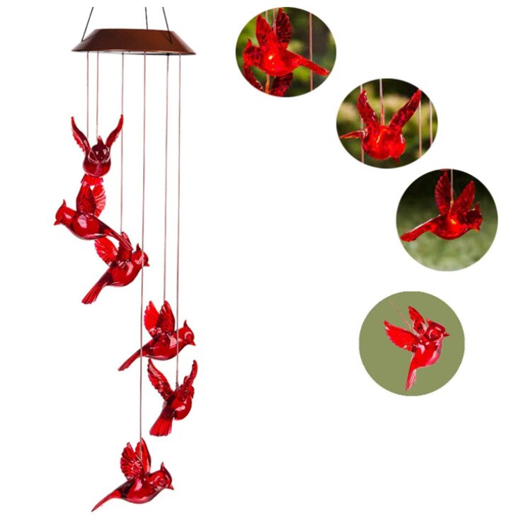New Solar Power Wind Bells Chime Crystal Ball Hummingbird Butterfly Dragonfly Waterproof Outdoor Light for Patio Yard Garde