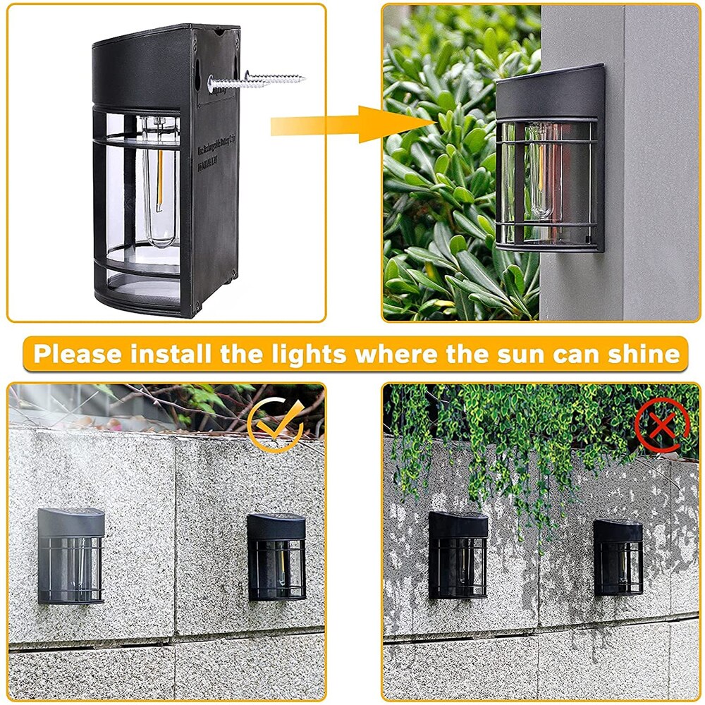 LED Solar Wall Lamp Outdoor IP65 Waterproof Garden Lamp Solar Street Lamp Fence Yard Tungsten Bulb New Retro Decorative Lamp