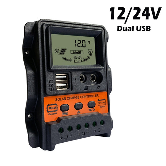 Solar Charge Controller Dual USB Output Photovoltaic Power Controller 12V 24V 10A 20A 30A Solar Controller Solar LCD Display