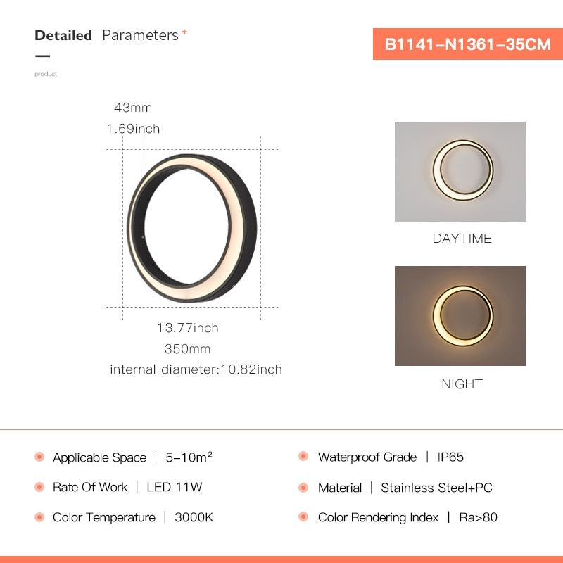 VZVI Outdoor Wall Light Modern IP65 Waterproof 110V 220V LED Villa Terrace Garden Street Light Round Moon Background Porch Lamps