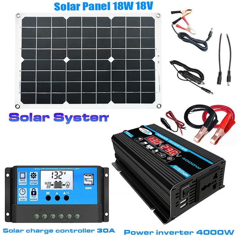 12V to 110V/220V Solar Panel, Solar Panel 18W 18V Solar Systen Domon Solar charge controller