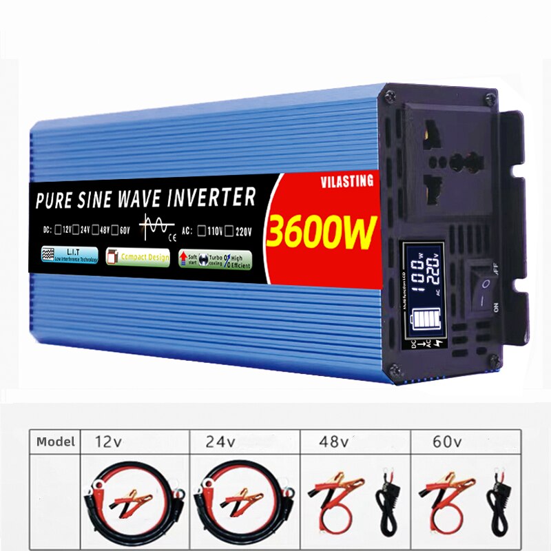 Micro inverter 12v/24v 110v/220v Pure Sine Wave 5000w 4000W 3000W 2000W DC To AC 50/60HZ Smart LCD Display Power boost converter