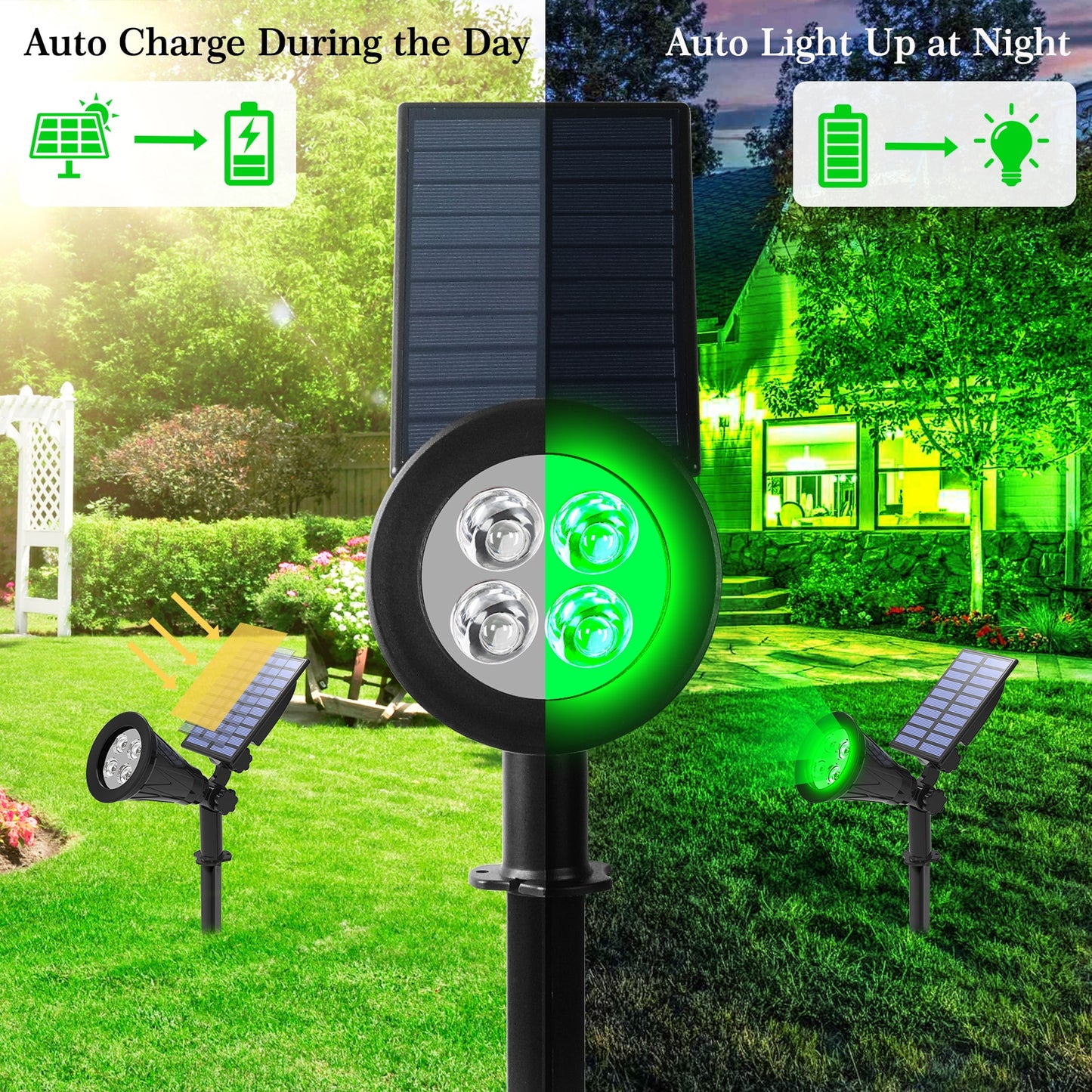 T-SUN 1/2/4 Confezioni Luci solari a Led verdi Faretto solare Impermeabile Lampada da parete solare Lampada solare da giardino Lampada solare Outdoot