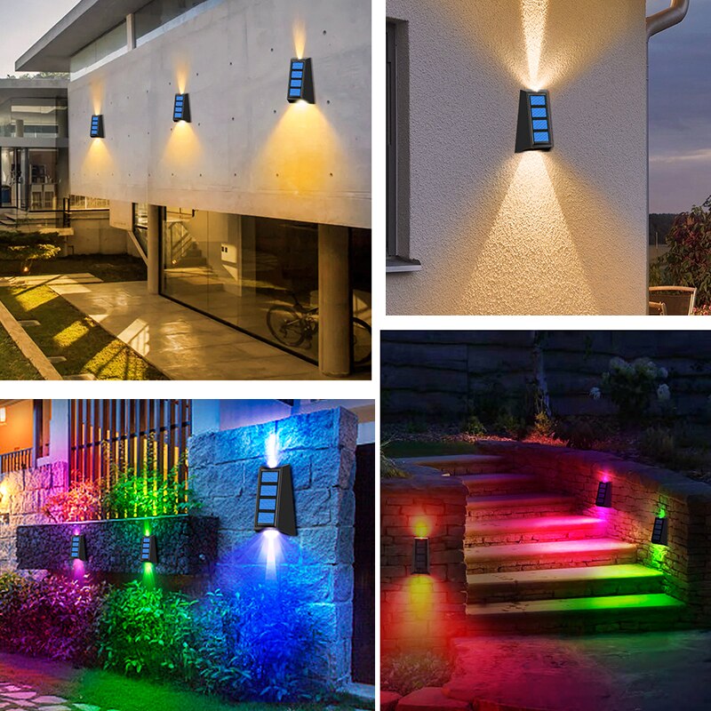 Decoration Solar Garden Lights RGB Color Changing Waterproof Wall Lamp LED Outdoor Gift Solar Lighting For Walkway Fence Stairs