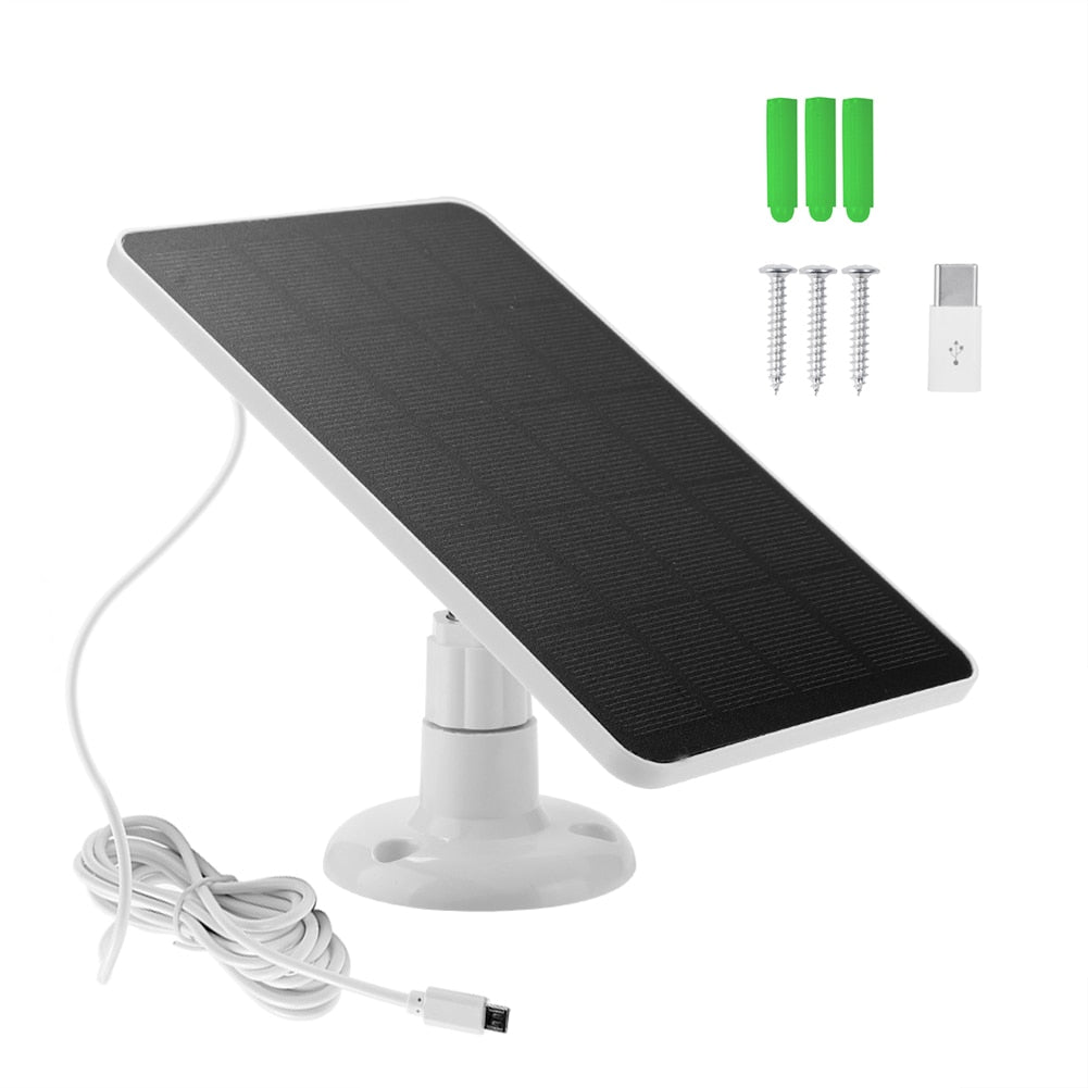 10W 5V Solar Cells Charger Micro USB+Type-C 2in1 Charging Portable Solar Panels for Security Camera/Small Home Light System