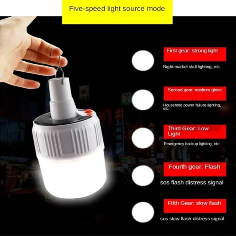Lampadina solare da campeggio Luce solare a LED USB ricaricabile 5 modalità di illuminazione Lampadina a sospensione per escursionismo all'aperto Interruzione di emergenza