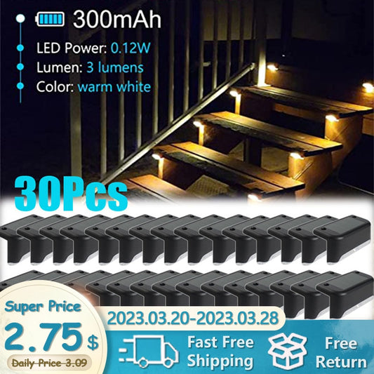 Warm White LED Solar Step Lamp Path Stair Outdoor Garden Lights Waterproof Balcony Light Decoration for Patio Stair Fence Light