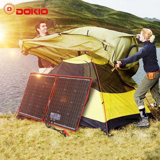 Dokio 18V 80W 100W 200W Portable Foldable Solar Panel With 12V Controller Flexible Solar Panel For House Camping Travel