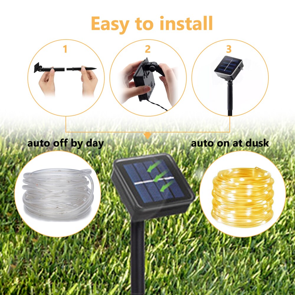 Solar Rope Lights 5/10/20M White Waterproof Solar Led Tube Fairy Lights For Outdoor Garden Street Decorations 8 Modes Control