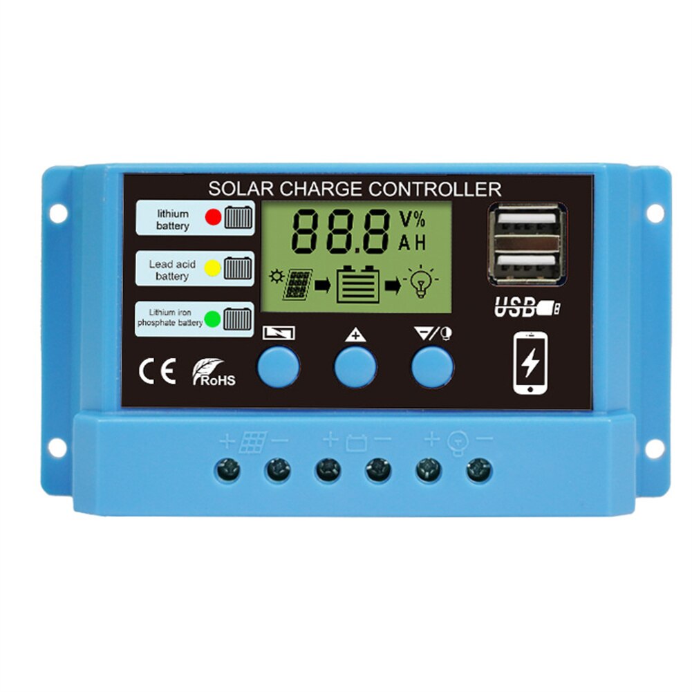 Regolatore di carica solare PWM12V 14V 10A/20A/30A Regolatore solare Pannello solare Regolatore batteria Display LCD Doppia uscita USB 5V