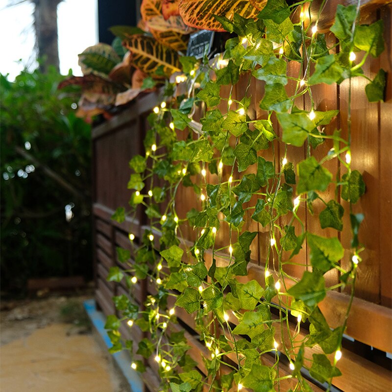 Solar Green Ivy Leaf Garland with Copper Led Fairy String Light 10M 100Leds String Light Outdoor Garden Floral Led Strip Light