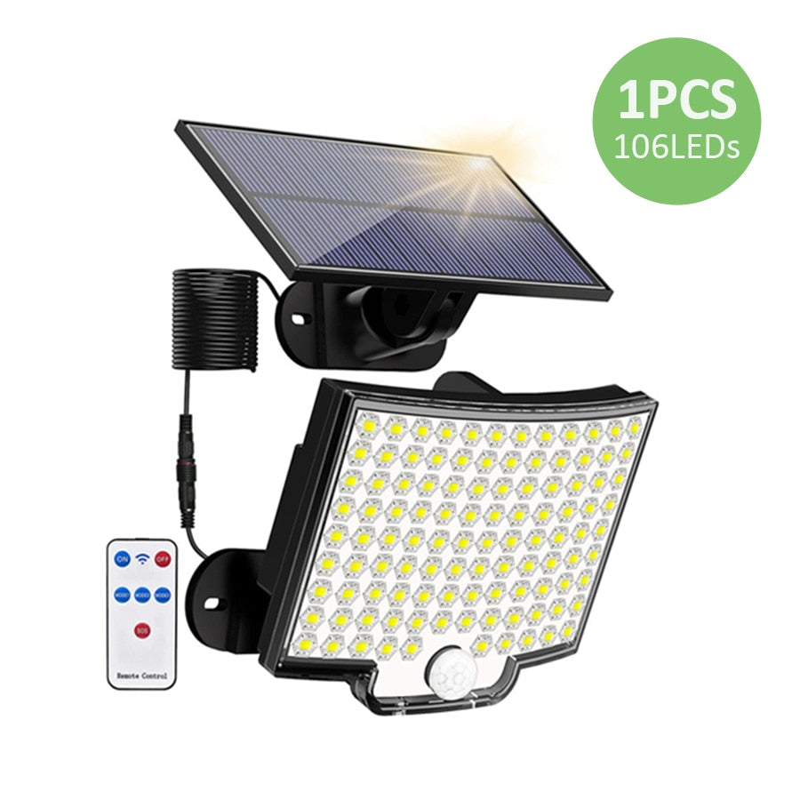 LED Solar Lights 106/228 Outdoor PIR Motion Sensor Wall Lamp IP65 Waterproof Street Light with Remote for Garden Lighting