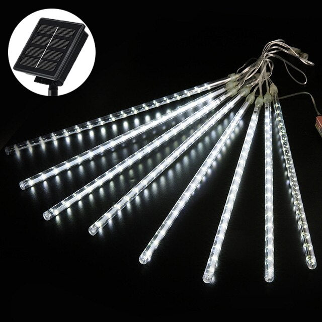 Outdoor Solar Meteor Shower Christmas Lights 10 Tubes 192 Led Hanging String Lights for Garden Tree Holiday Party Decoation Lamp