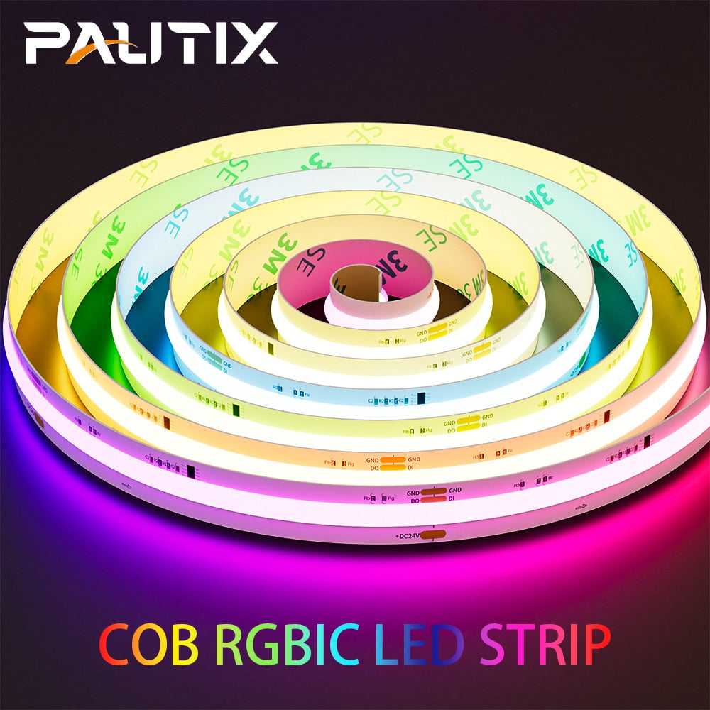 PAUTIX COB LED Strip Pixel Addressable RGB Full Dream Color DC 12V 24V Flexible 630LEDs/m Smart Led Tape Lights for Room Decor