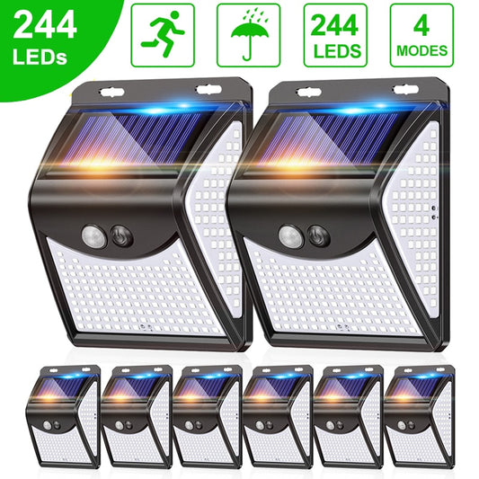 244 Led Outdoor Solar Light With Sensor Motion Powerful Energy Spotlight Waterproof Sunlight Lamp For Exterior Wall Garden Decor