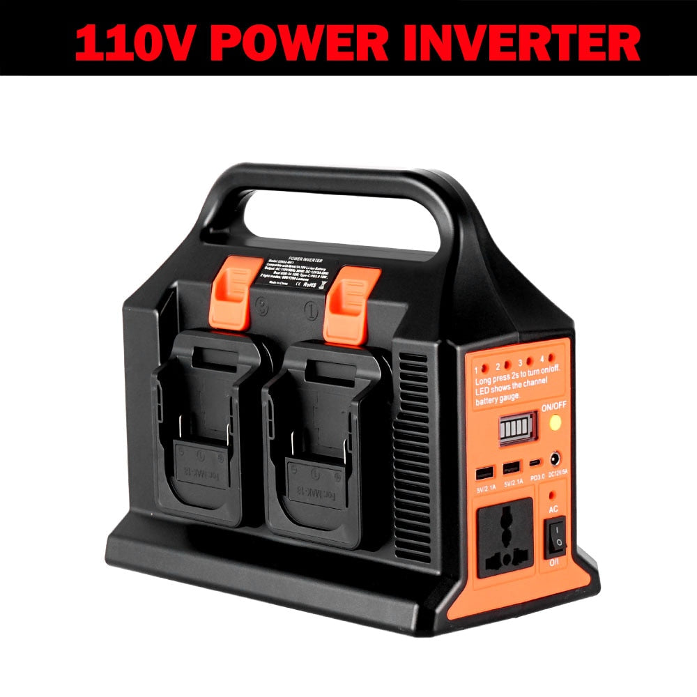 ONEVAN 300W Sine Wave Inverter For makita 18v Battery To AC 110V/220V USB PD3.0 Tpye-C Power Bank Converter with Led Light