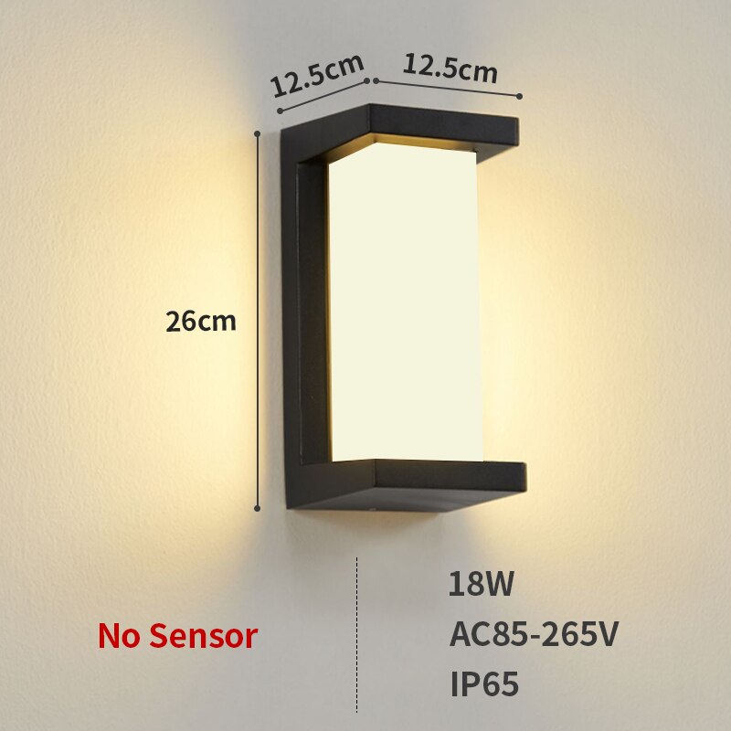 Lámpara LED de pared para exteriores, impermeable, IP65, Sensor de Radar, iluminación, luces de porche montadas en superficie, balcón, jardín, aplique de 12W, 18W, 30W