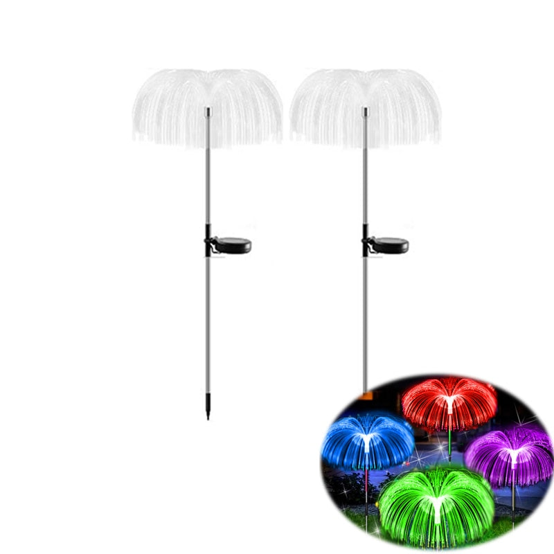Luzes de jardim solares ao ar livre à prova d'água fibra óptica água-viva luzes do gramado pátio ao ar livre villa jardim decoração
