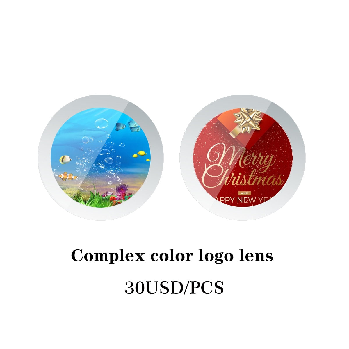 Complex color logo lens 30USD/PCS/ehy