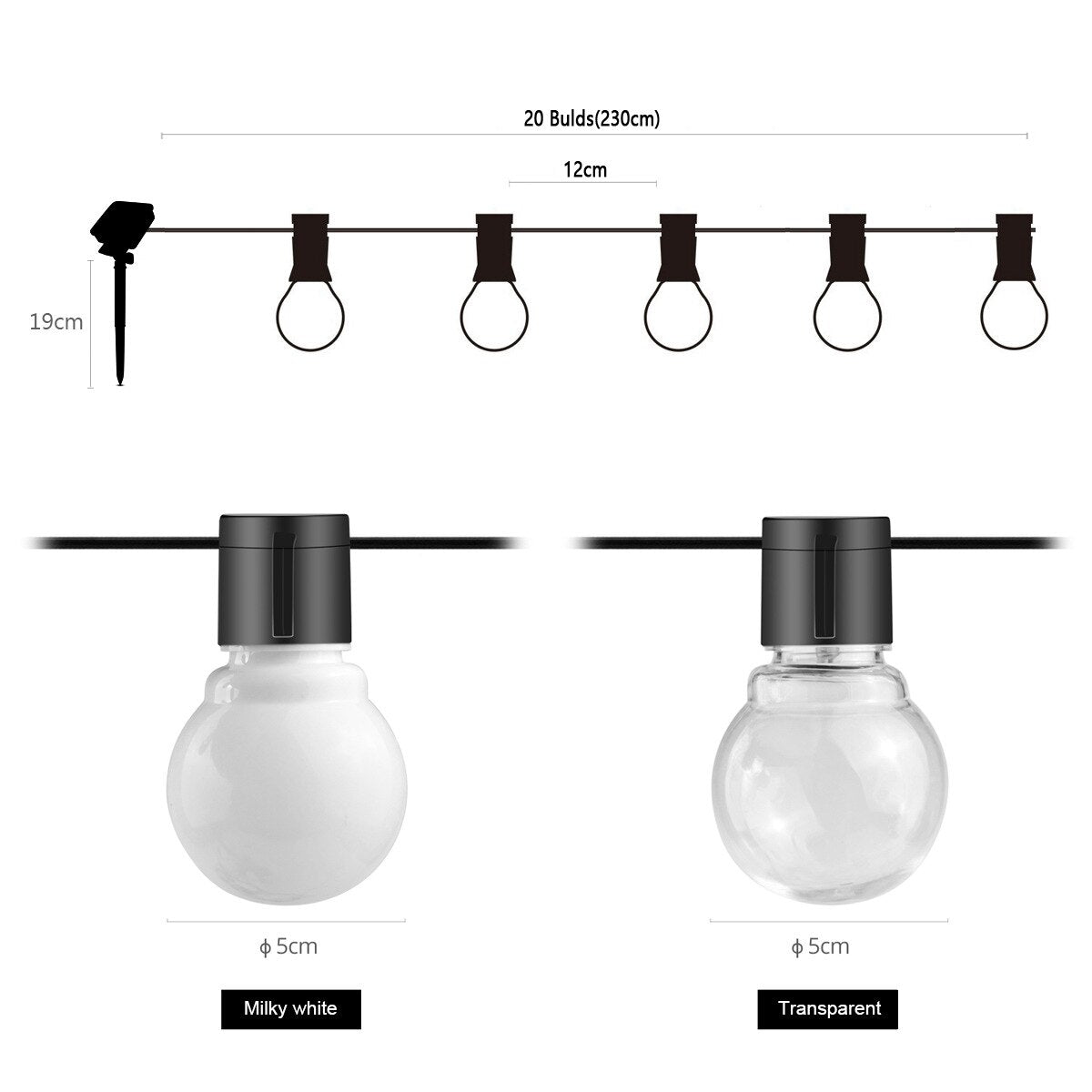 20 Bulds(230cm) 12cm 19c