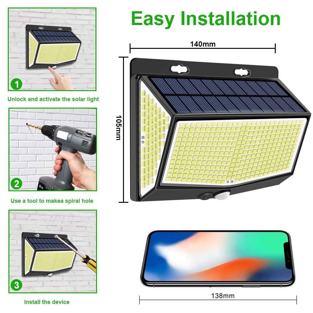 Réverbère d'énergie solaire lumières de capteur solaire extérieures pour le décor de jardin 432 réflecteur Led allumant la lanterne solaire energia étanche