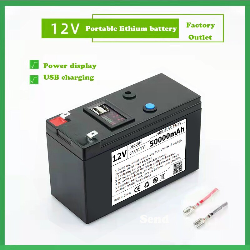12V Battery 50Ah 18650 lithium battery pack Rechargeable battery for solar energy electric vehicle battery+12.6v3A charger