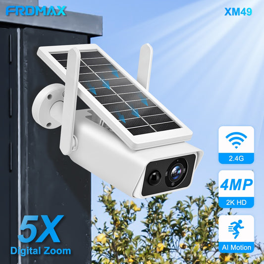 FRDMAX XM49S 4MP Solar Camera - WiFi Outdoor 100° Wide View Security Protection Wireless Surveillance Bullet Cams PIR Detection IR Night