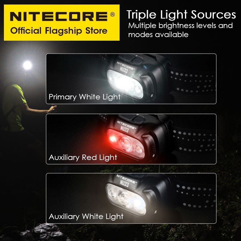 NITECORE NU33 wiederaufladbare USB-C-Stirnlampe, LED, dreifacher Ausgang, 700 Lumen, eingebauter 2000-mAh-Akku für Camping, Arbeit, Licht, Angeln