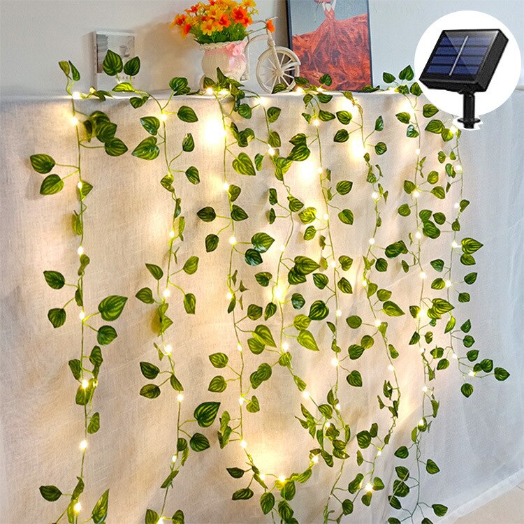 Solar Green Ivy Leaf Garland with Copper Led Fairy String Light 10M 100Leds String Light Outdoor Garden Floral Led Strip Light