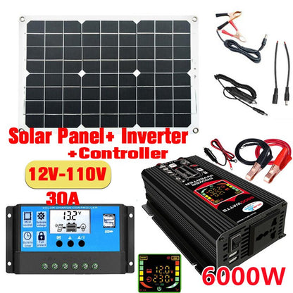 Solar Power Generation System Dual USB 18W Solar Panel 6000W Power Inverter with Smart LCD Display Dual USB Ports Controller Set