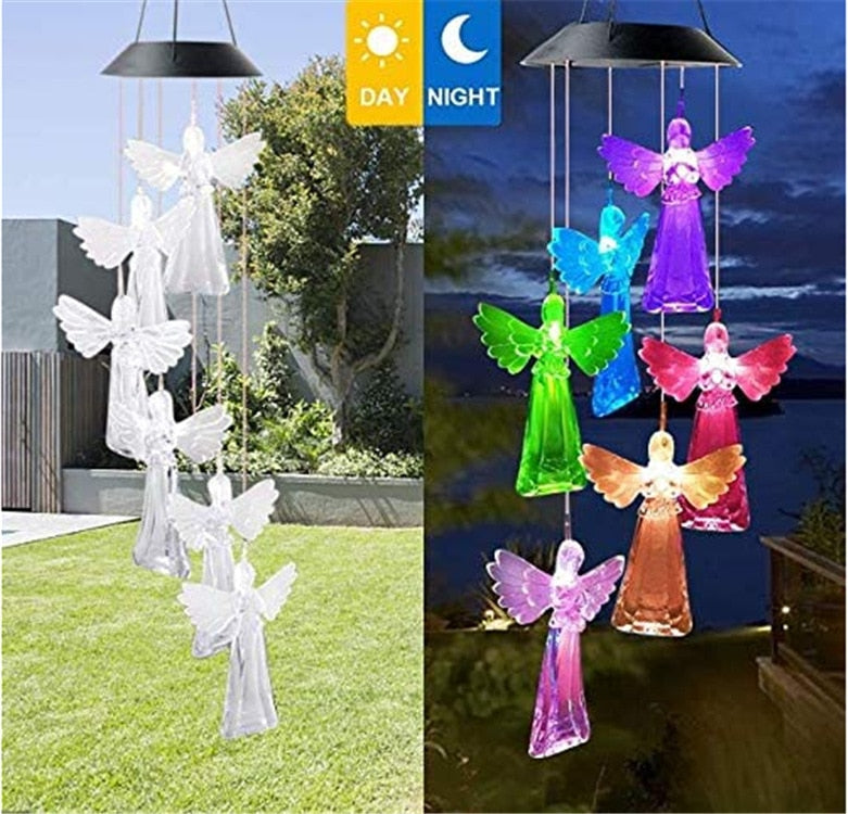 New Solar Power Wind Bells Chime Crystal Ball Hummingbird Butterfly Dragonfly Waterproof Outdoor Light for Patio Yard Garde