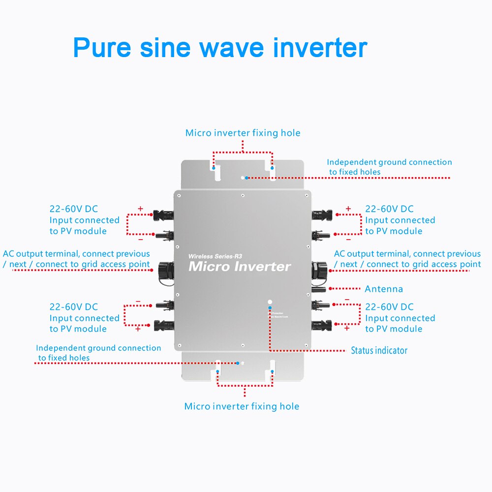 Wireless Micro Inverter 2000W 2400W 2800W Solar Grid Tie Converter Built-in WiFi Data Terminal