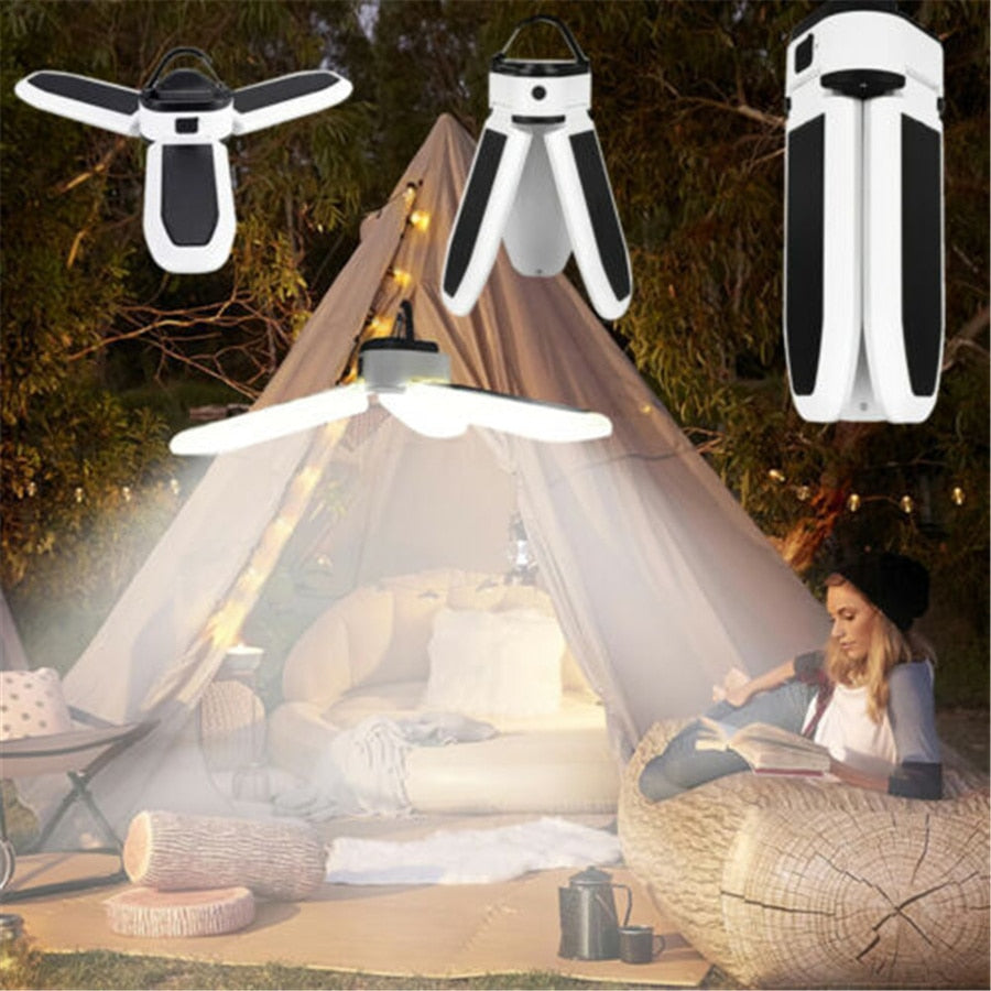 Portable LED Solar Camping Lights Rechargeable Emergency Night Lights Waterproof Foldable Tent Lamp for Indoor Outdoor Lighting