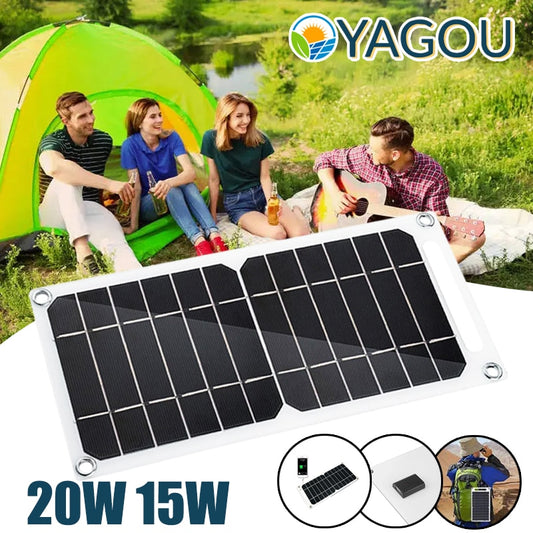 5V Solar Panel 20W Waterproof Flexible USB Port Outdoor Camping Portable Sunlight Cell Charging Power Bank Backup Recharge 15/6W