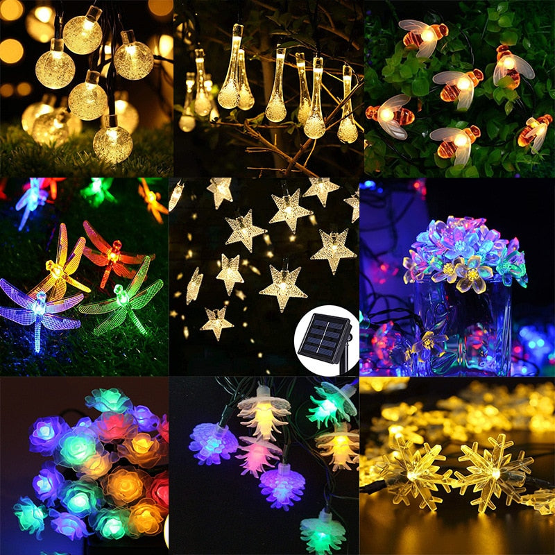 18 Styles Solar Garlands light string 5-12M Peach Flower Lamp Power LED String Fairy Lights Garden Christmas Decor For Outdoor