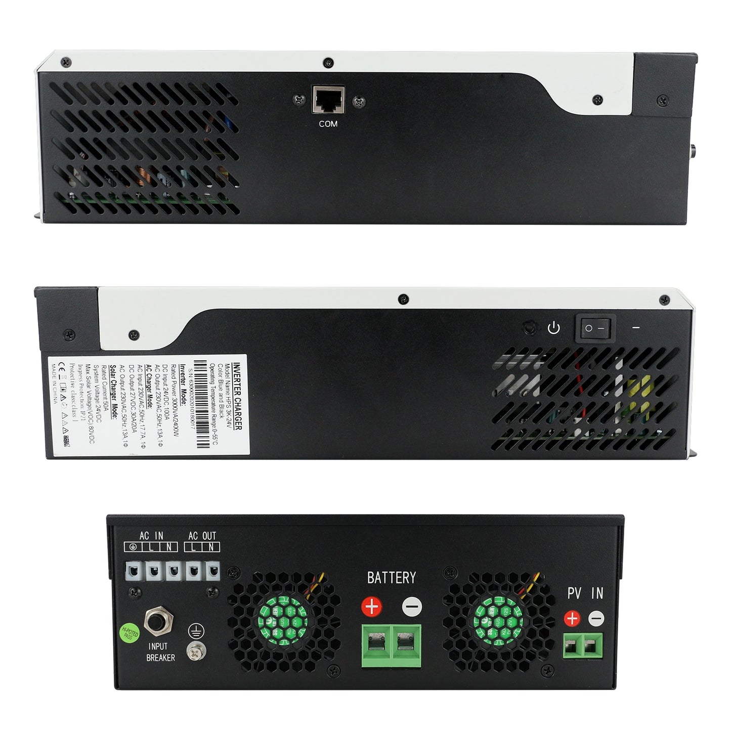 PowMr 2.4KW Inversor Híbrido 24V 3KVA Inversor Solar Onda Senoidal Pura MPPT PWM 70A 80A 230VAC 50Hz/60Hz Inversor