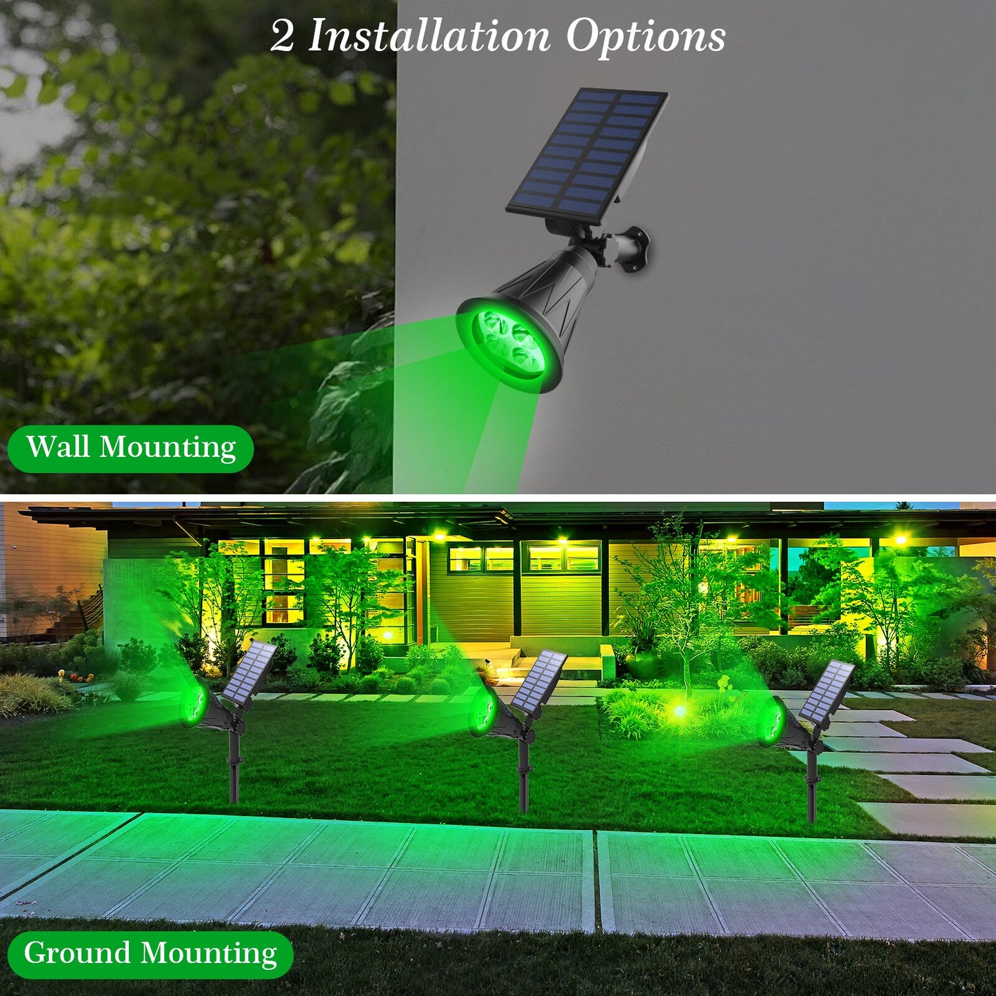 T-SUN 1/2/4 Confezioni Luci solari a Led verdi Faretto solare Impermeabile Lampada da parete solare Lampada solare da giardino Lampada solare Outdoot