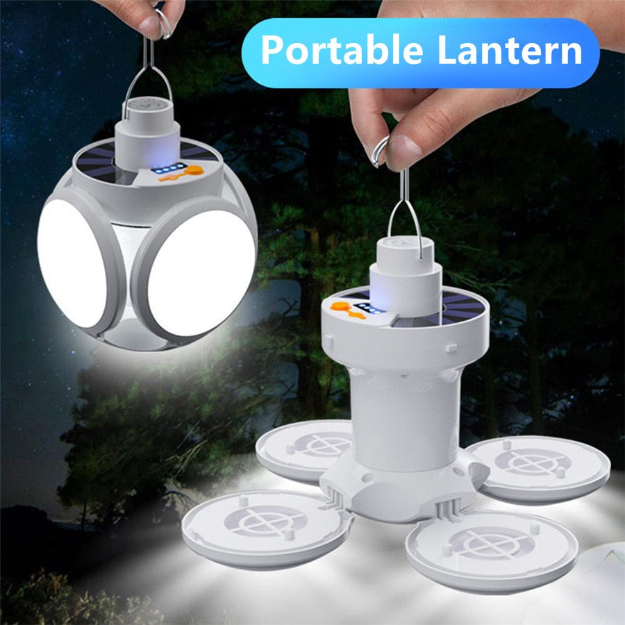 Creative Foldable LED Portable Lantern USB Recharge Night Lights Outdoor Solar Emergency Camping Tent Lamp for Home Garden Patio