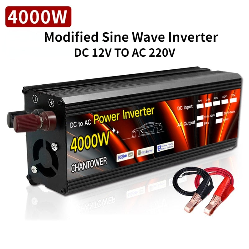 Inversor Solar 12v 220v inversor de corriente 1000W 2000W 3000W 4000W transformador de voltaje portátil convertidor Usb inversor de coche Universal