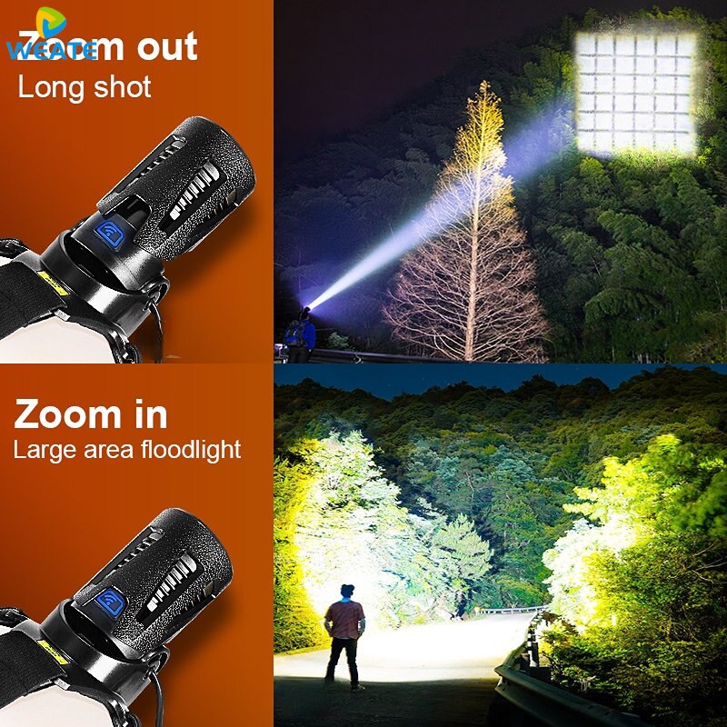 XHP360 faro da pesca ad alta potenza faro a luce ricaricabile faro da campeggio escursionismo torce a led può essere utilizzato come power bank