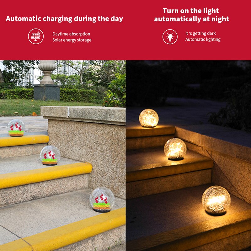 Luz Led Solar para exteriores, luz de bola de cristal con grietas para exteriores, lámpara de hierba de jardín enterrada a prueba de agua, diseño de balcón, decoración de Navidad