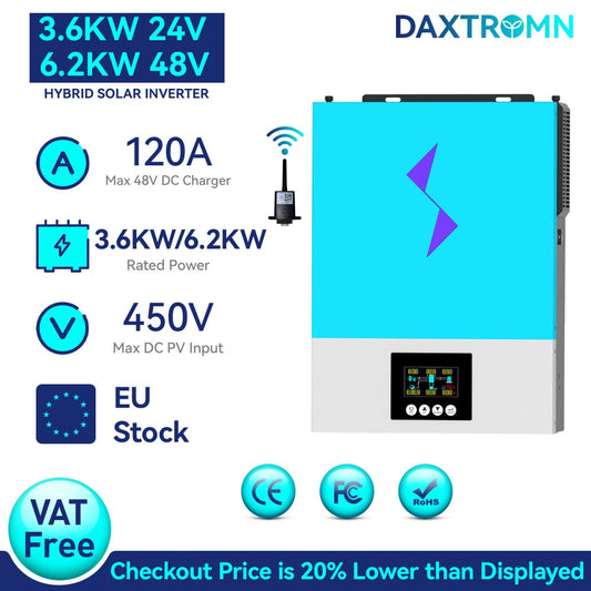 DAXTROMN 3.6KW 6.2KW Hybrid Solar Inverter 48V 220V 80A MPPT Solar Controller 90-450V Grid Tie Inverter With Wifi Grid Feedback
