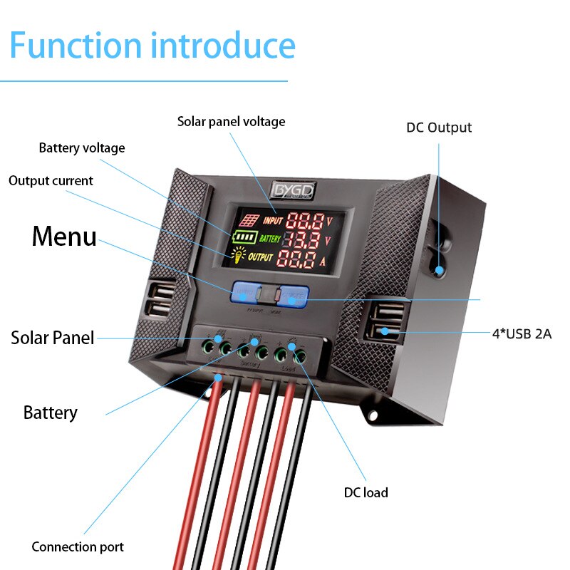Function introduce Solar panel voltage DC Output Battery voltage Output current G